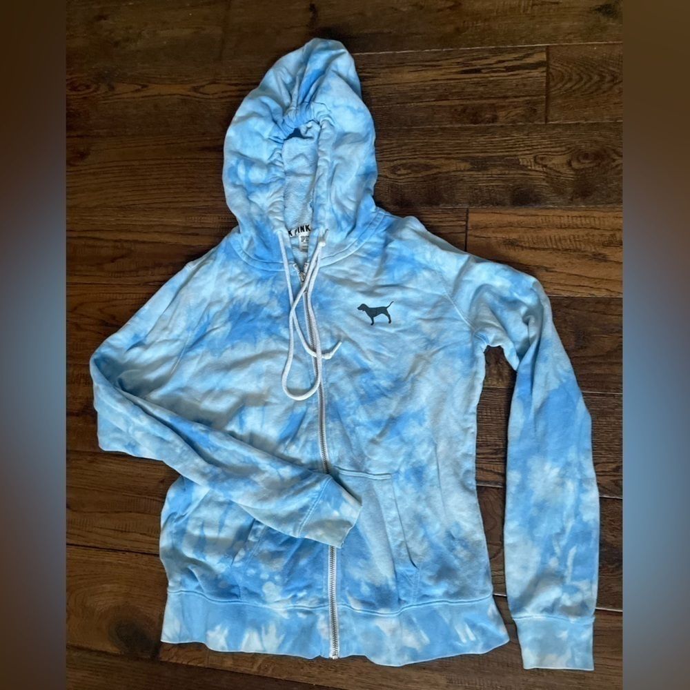 PINK Victoria Secret Blue Tie Dye Hoodie Sweatshirt